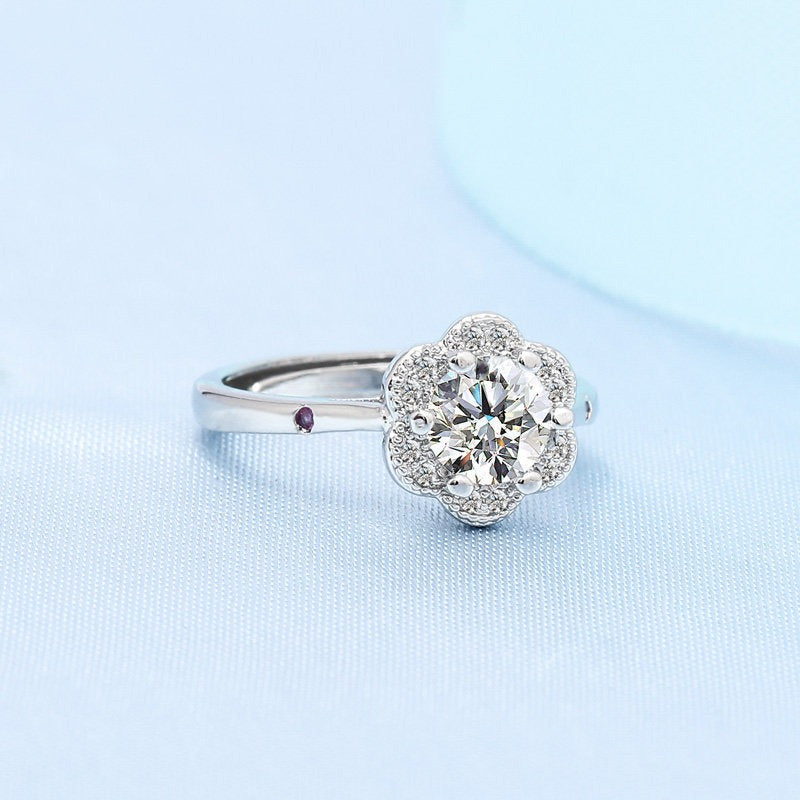 Adjustable 1-Carat White Moissanite Ring for Women - 2.47g, Sparkling Detailing with Pink Stones