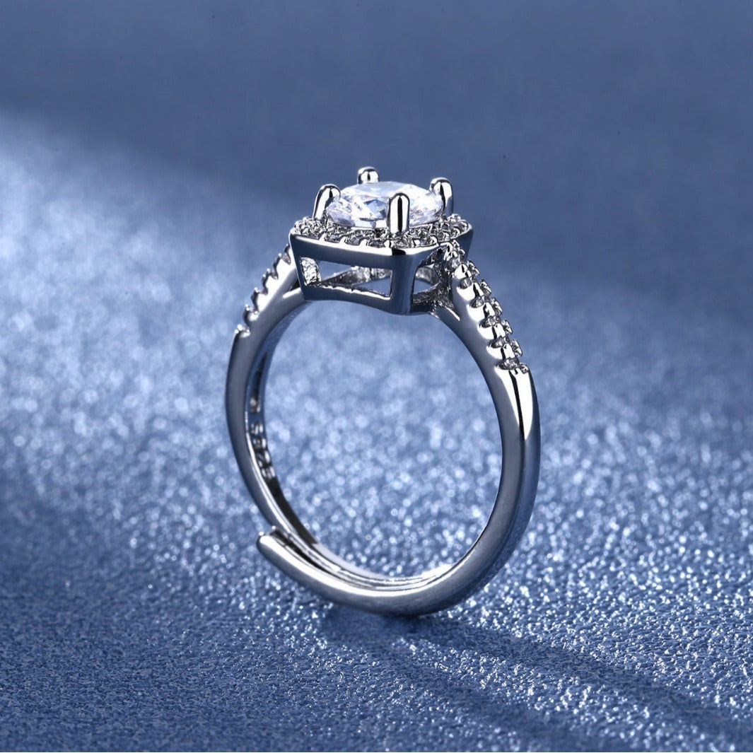 2 Carat Square-Cut Cubic Zirconia Adjustable Ring - 3.79g with Accented Stones