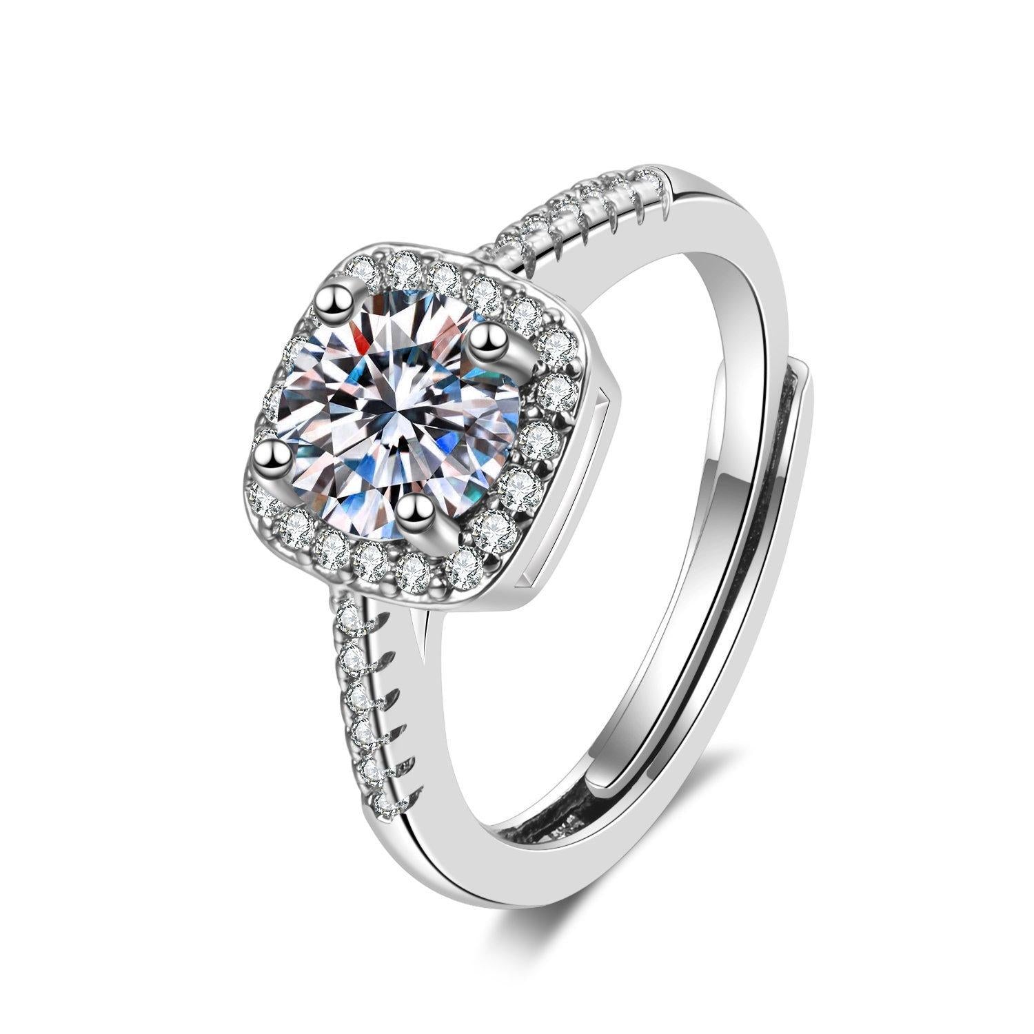 2 Carat Square-Cut Cubic Zirconia Adjustable Ring - 3.79g with Accented Stones