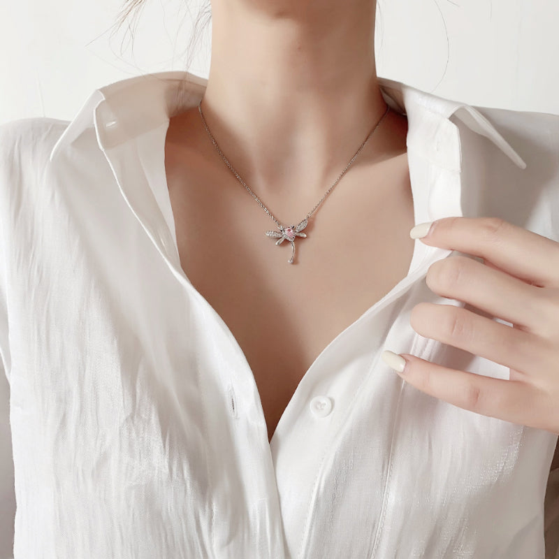 Women's pink moissanite dragonfly necklace