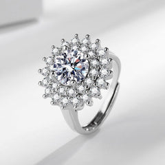 Anillo ajustable de moissanita de girasol de 2 quilates, corte H&amp;A, en plata de ley 925 sin níquel, joyería ligera.