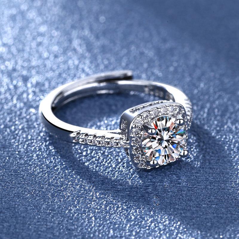 2 Carat Square-Cut Cubic Zirconia Adjustable Ring - 3.79g with Accented Stones