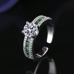 Adjustable Open Band Moissanite Ring - 3.3g Lightweight & Stackable with Accented Stones