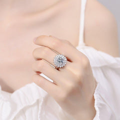 Anillo ajustable de moissanita de girasol de 2 quilates, corte H&amp;A, en plata de ley 925 sin níquel, joyería ligera.