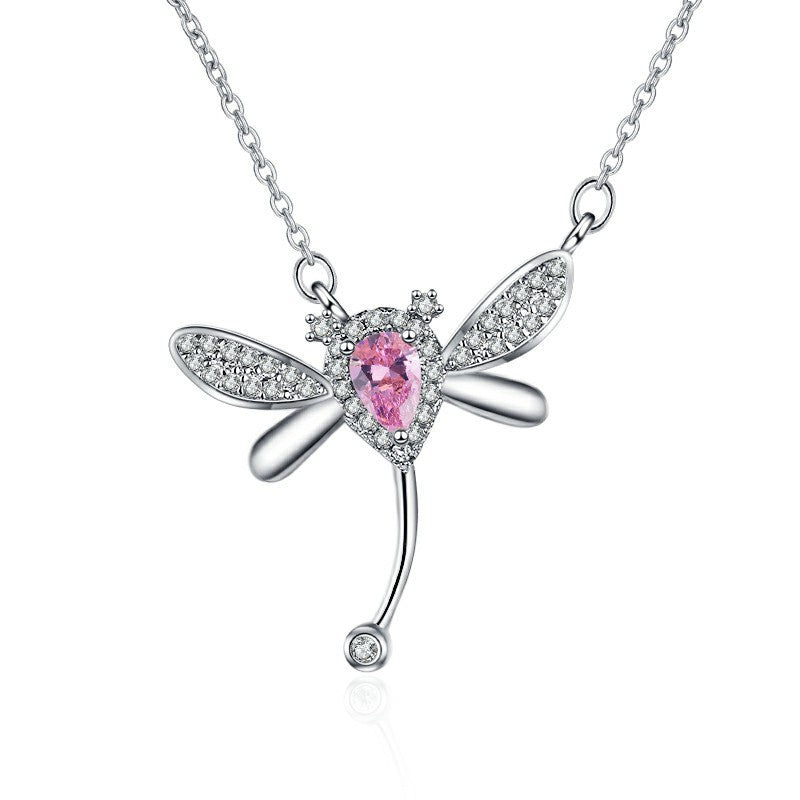 Women's pink moissanite dragonfly necklace
