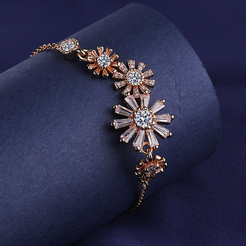 Dainty Sunflower Bracelet - Minimalist Gold Tone Floral Design