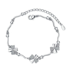 Lucky Four Leaf Clover Bracelet - Rhodium Plated Women's Fashion Jewelry