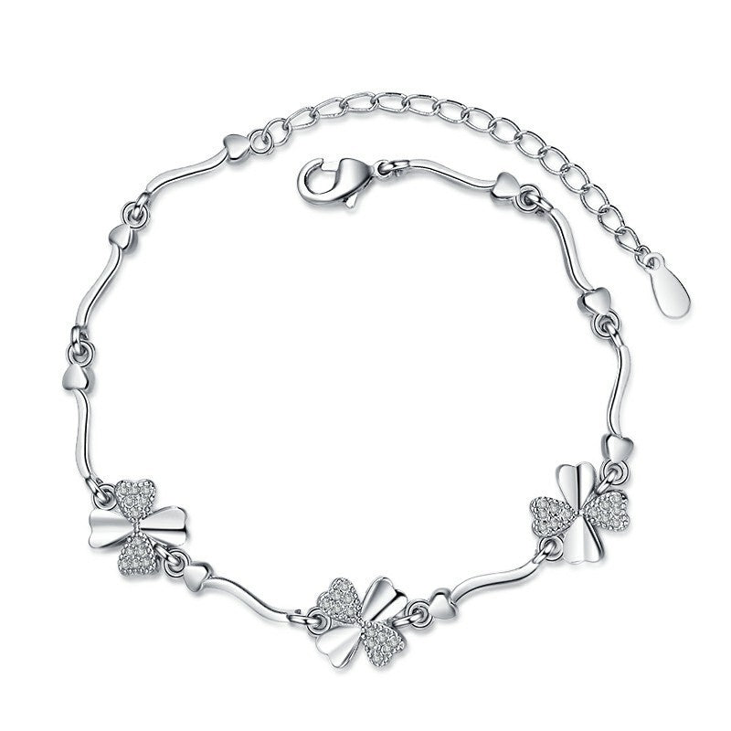 Lucky Four Leaf Clover Bracelet - Rhodium Plated Women's Fashion Jewelry