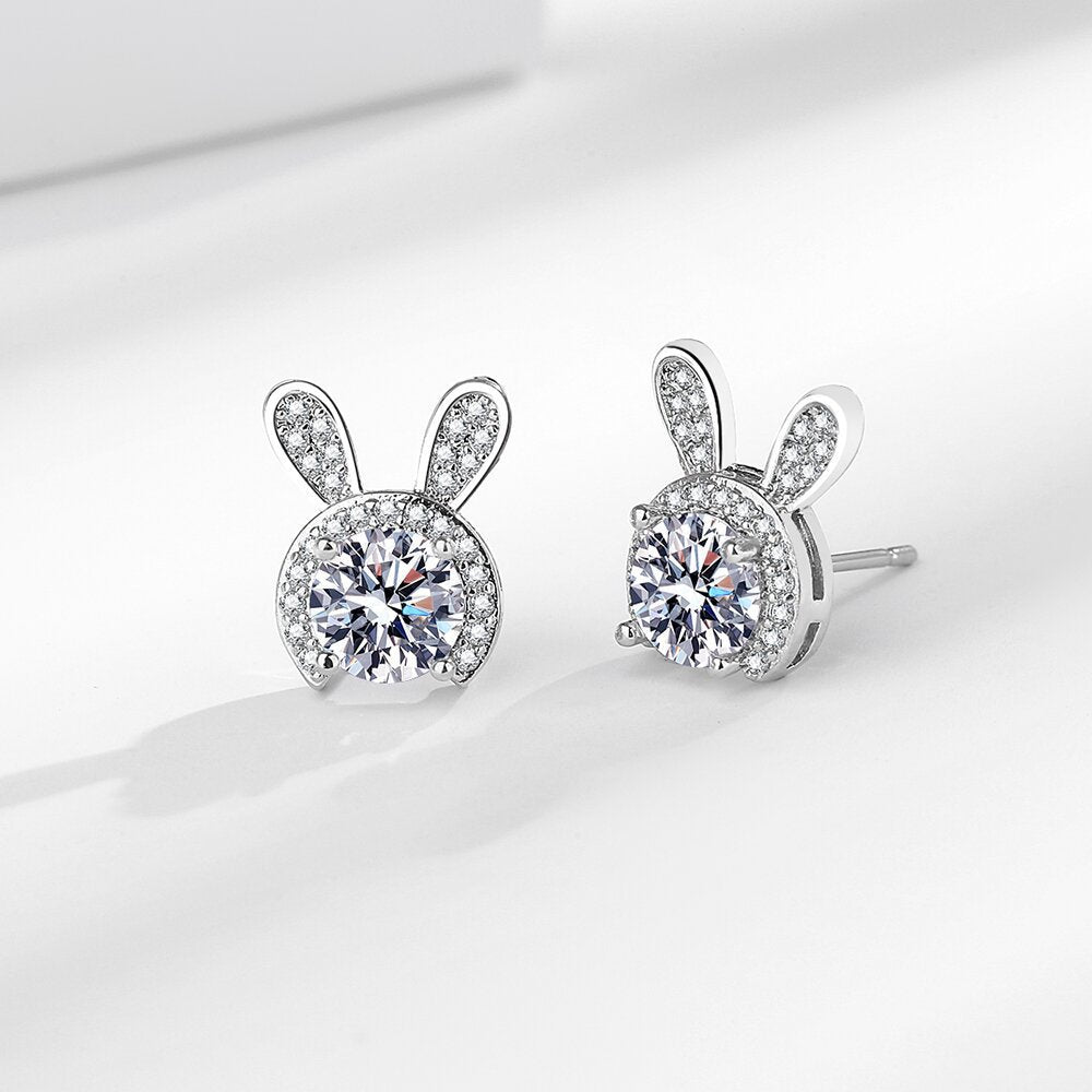Elegantes pendientes de moissanita de plata S925 con baño de conejo para mujer