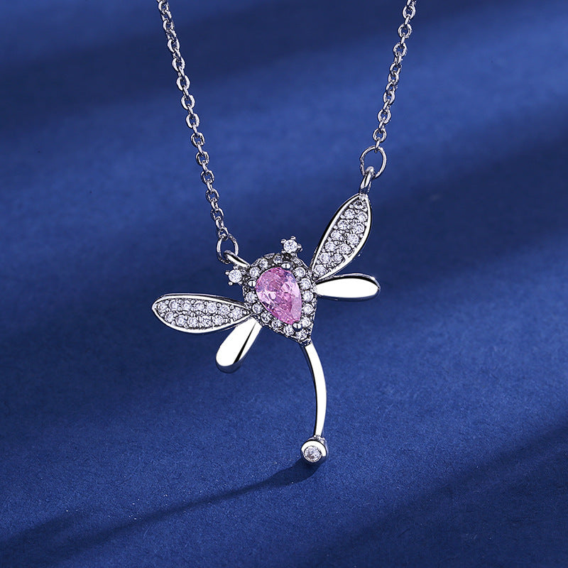Women's pink moissanite dragonfly necklace
