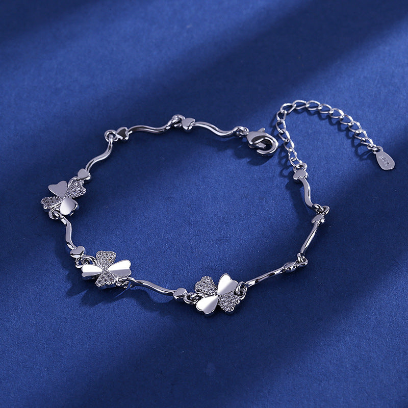 Lucky Four Leaf Clover Bracelet - Rhodium Plated Women's Fashion Jewelry