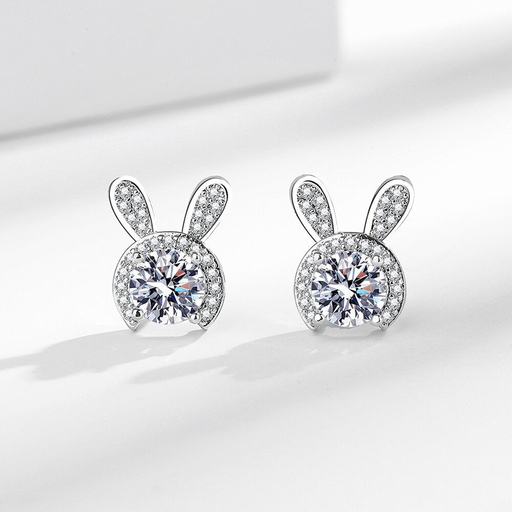 Elegantes pendientes de moissanita de plata S925 con baño de conejo para mujer
