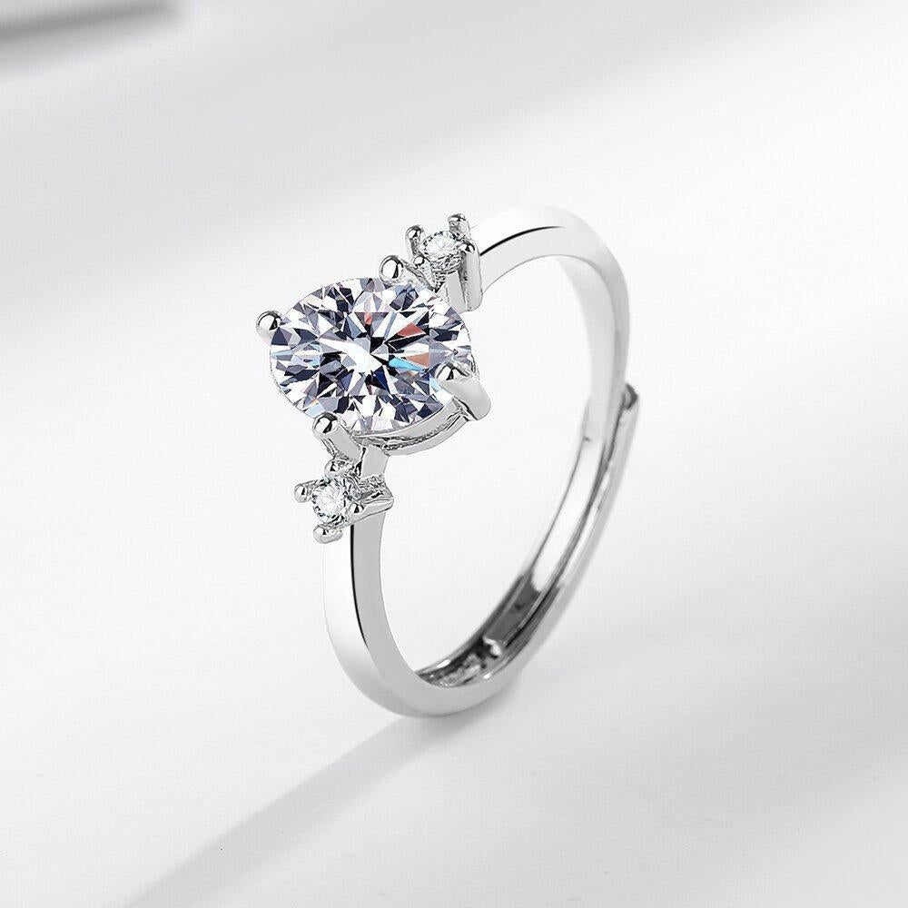 Oval Moissanite Adjustable Ring in S925