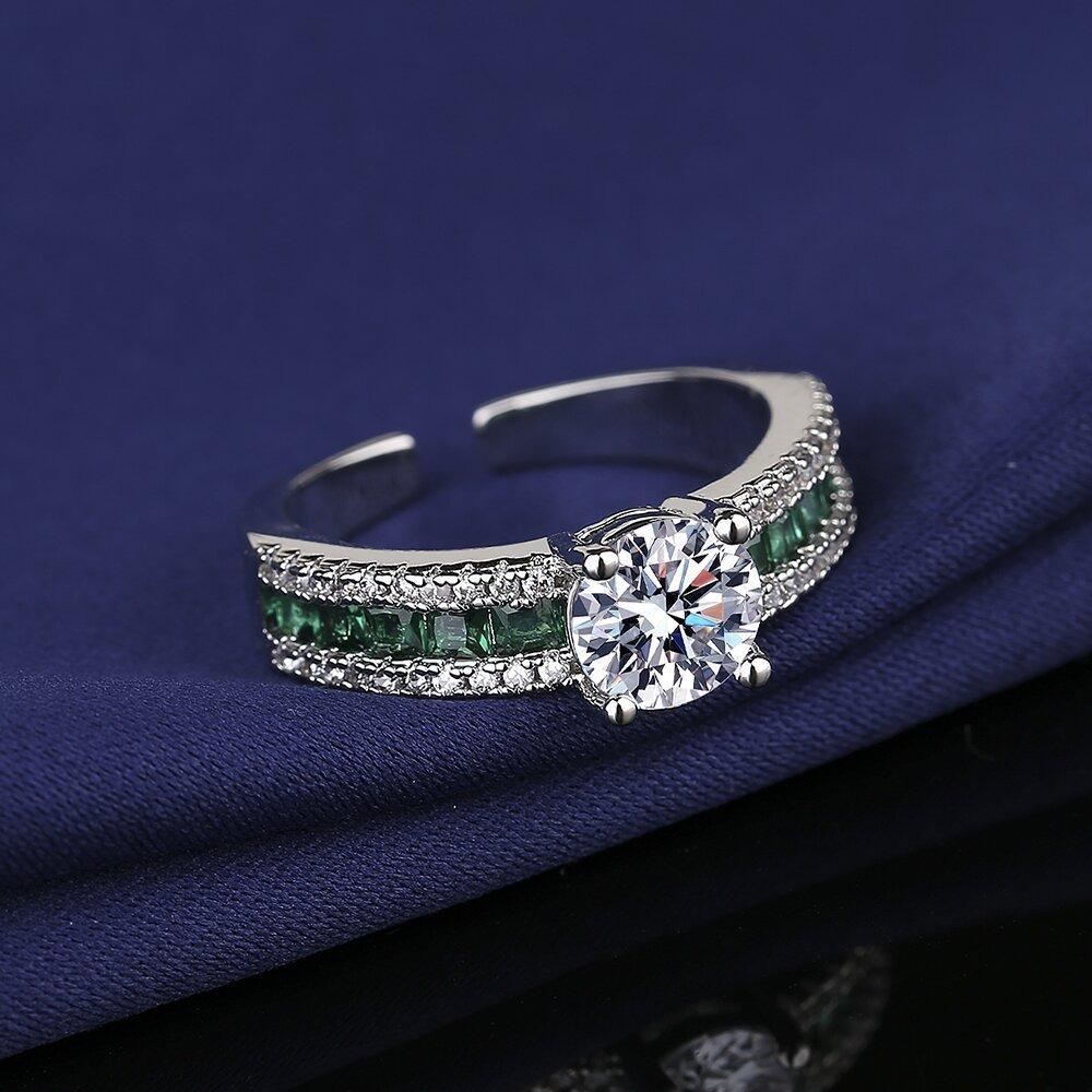 Adjustable Open Band Moissanite Ring - 3.3g Lightweight & Stackable with Accented Stones