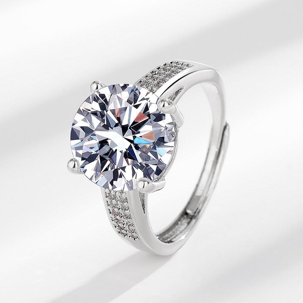 5 Carat Cubic Zirconia Adjustable Ring - Pavé Accents in Minimalist Design