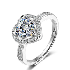 1 Carat Heart Moissanite Adjustable Ring - Hypoallergenic & 2.6g Lightweight