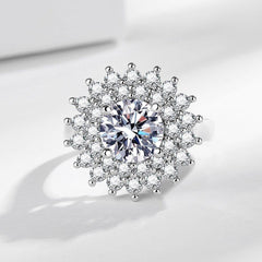 Anillo ajustable de moissanita de girasol de 2 quilates, corte H&amp;A, en plata de ley 925 sin níquel, joyería ligera.