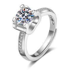Anillo ajustable de moissanita de 1 quilate: solitario de 4 puntas, hipoalergénico y ligero.